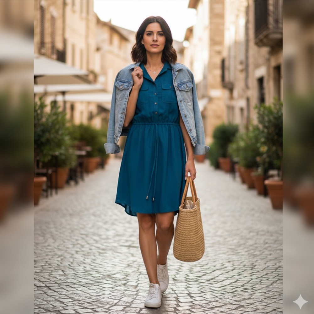 BeBop Casual Blue Mini Sundress with Notched Collar